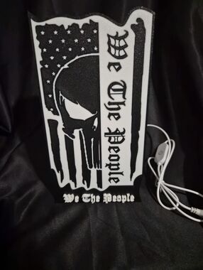 We The People LED Sign - Black & White Skull Flag